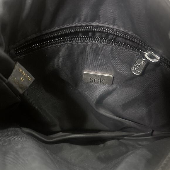 The Sak Crochet Black Zip Up Double Over Shoulder Bag Handbag Purse Boho Indie - Picture 5 of 7